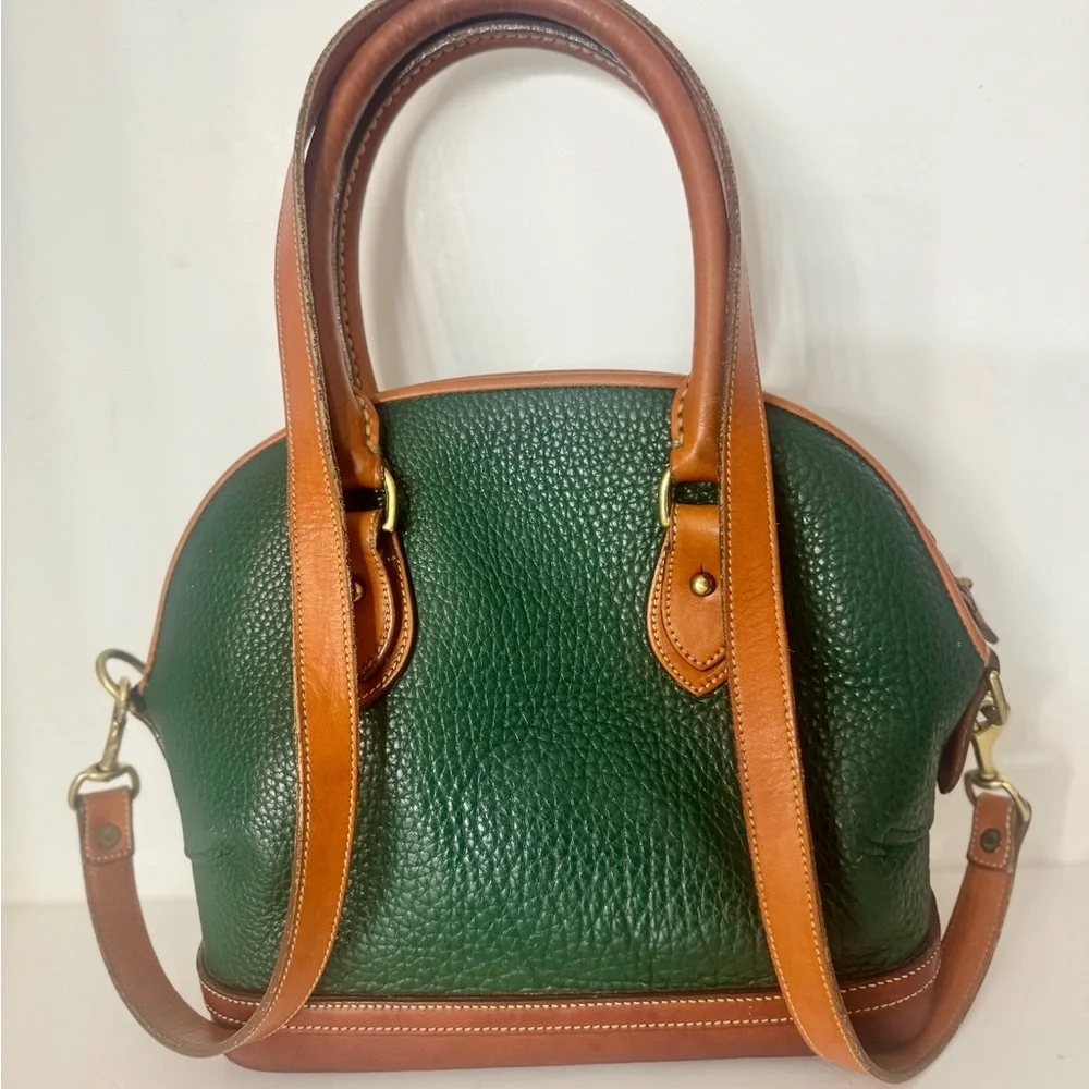 Dooney & Bourke AWL Zip Dome Satchel Forest Green British Tan Leather Bag USA
